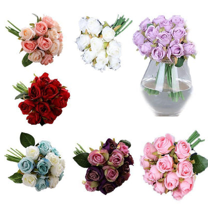 12 Heads Silk Rose Artificial Flowers - White