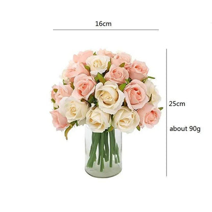 12 Heads Silk Rose Artificial Flowers - White