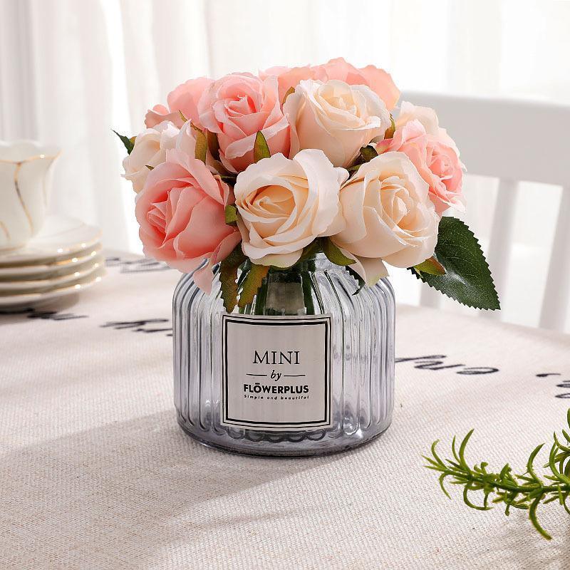 12 Heads Silk Rose Artificial Flowers - White