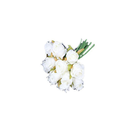 12 Heads Silk Rose Artificial Flowers - White