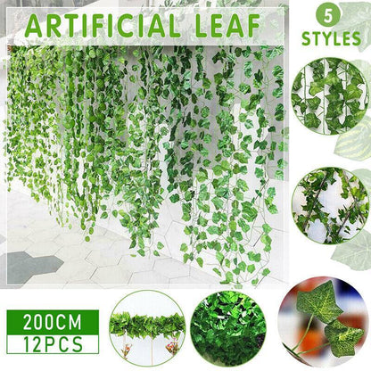 12 X 2M Artificial Ivy Vine Leaf Garland  - Scindapsus Leaves