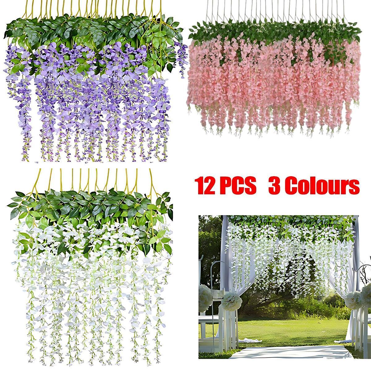 12X Artificial Flower Garland Vine Wisteria Leaf - White