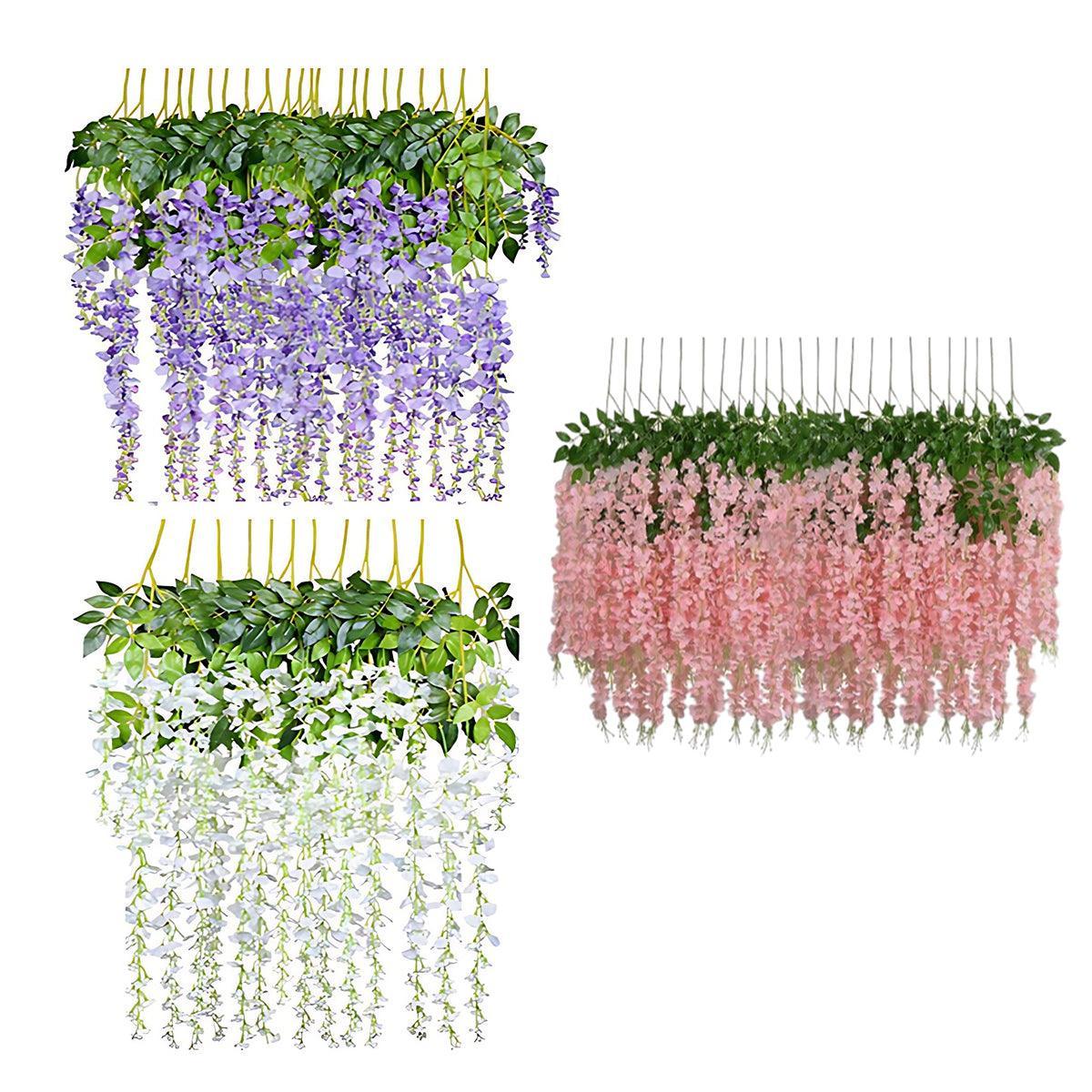12X Artificial Flower Garland Vine Wisteria Leaf - White