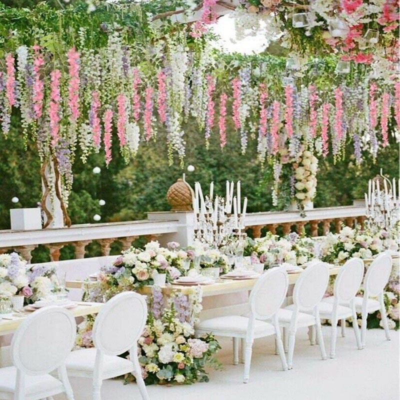 12X Artificial Flower Garland Vine Wisteria Leaf - White