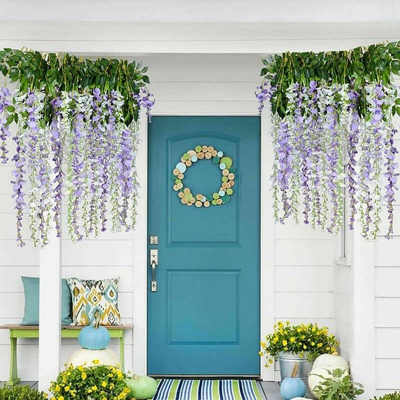 12X Artificial Flower Garland Vine Wisteria Leaf - White