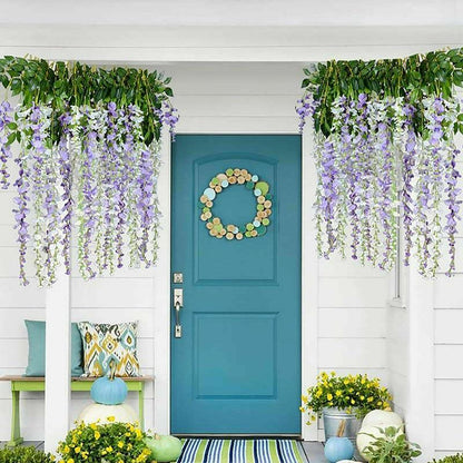 12X Artificial Flower Garland Vine Wisteria Leaf - White
