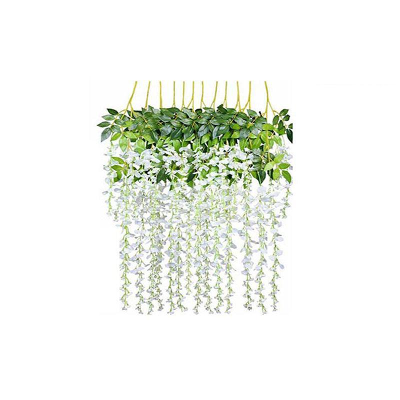 12X Artificial Flower Garland Vine Wisteria Leaf - White