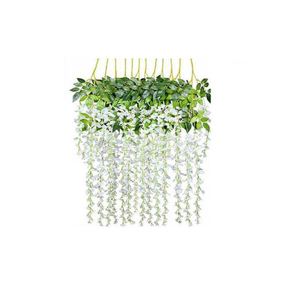 12X Artificial Flower Garland Vine Wisteria Leaf - White