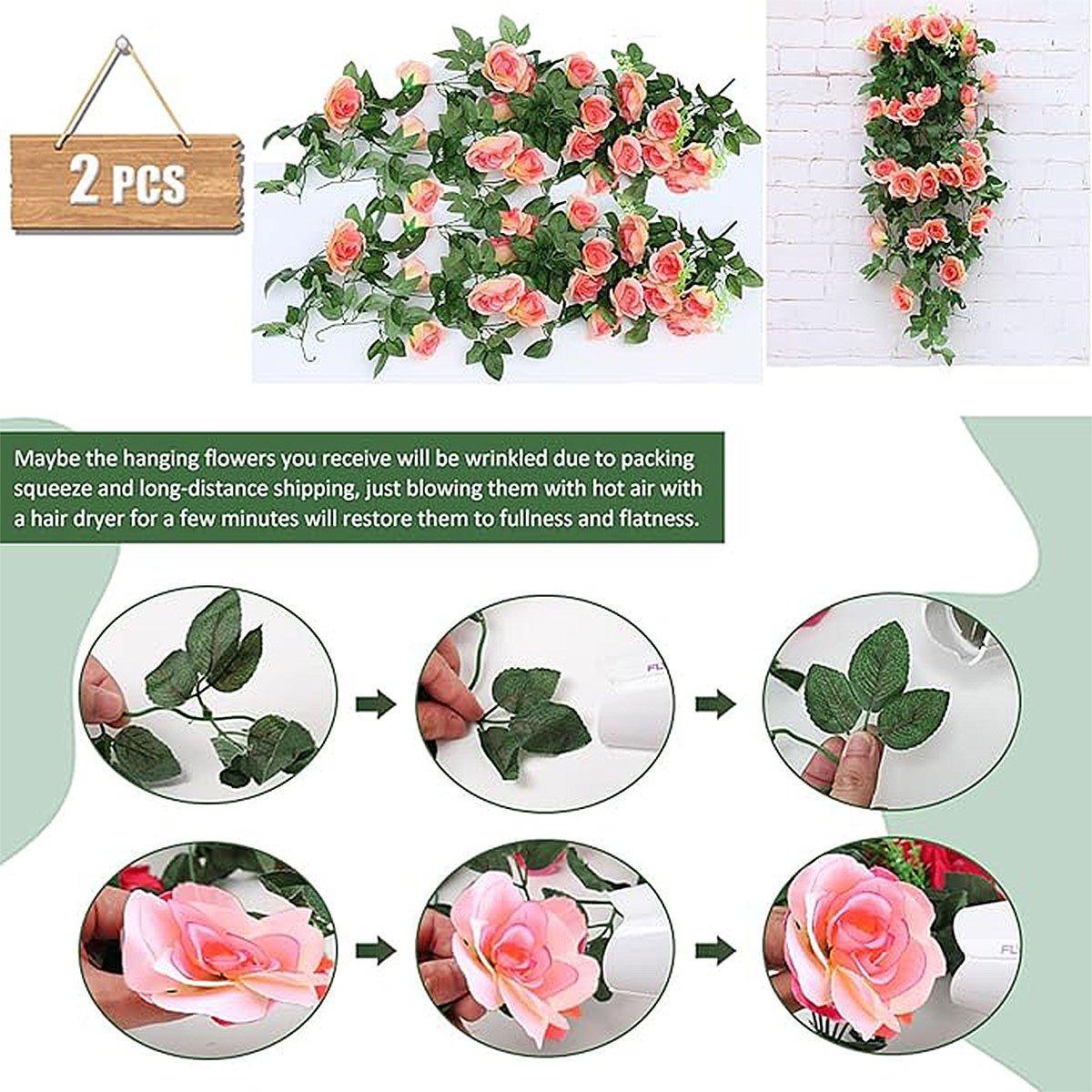 2PCS Artificial Rose Flower Garland   - Red