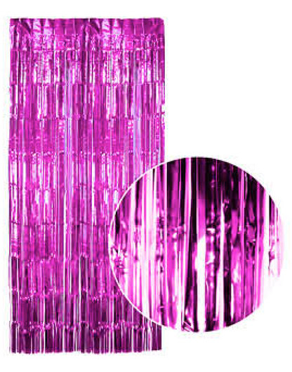 Foil Metallic Fringe Curtain Backdrop - Hot Pink